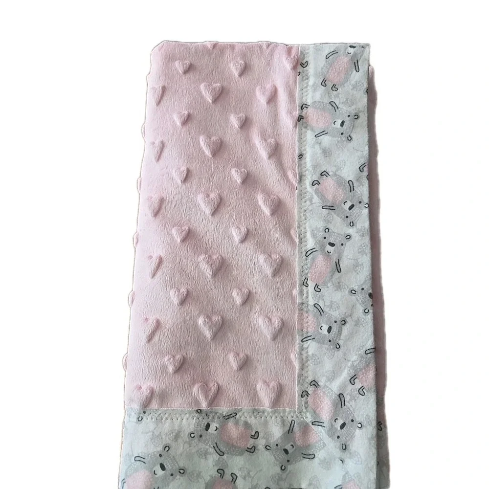 Baby Girl Blanket Homemade Bears & Hearts 27‎ X 31 Soft Fleece